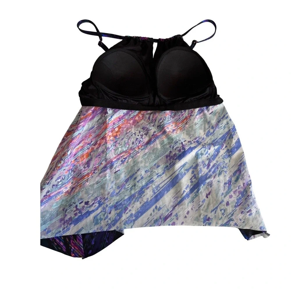 NWT Miraclesuit Peephole Tankini Top Womens 16 Multi Color Abstract Swim Festive